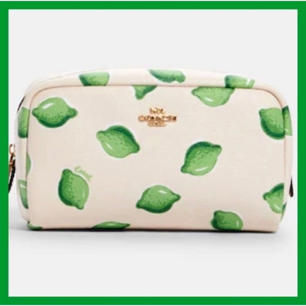 Coach Small Boxy Cosmetic Case With Lime Print NWT